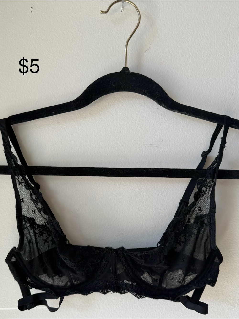 Black Lace Sheer Underwire Bra - Unbranded
